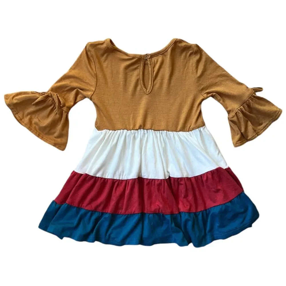 NEW Rare Editions Colorblock Dress Fall Colors Rayon Spandex Girl's Size 2T